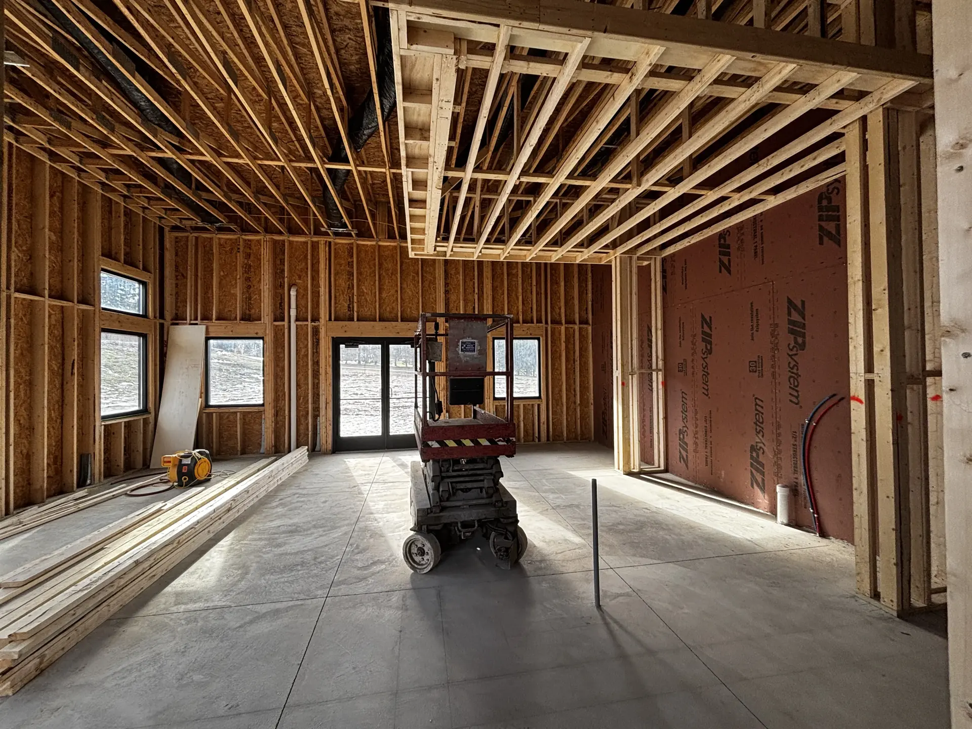 Open space with scissor lift